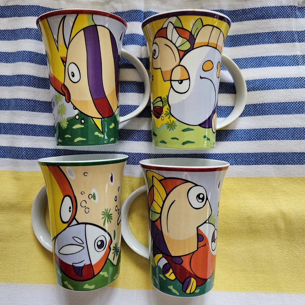 Set Of 4 Porcelain Mugs / Cups